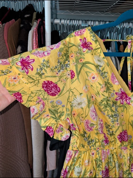 Yellow Cotton Floral Dress Time And Tru - Picture 7 of 9